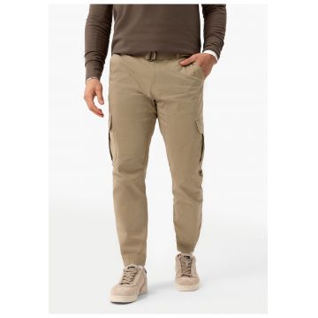 Pantaloni cargo conici din bumbac cu cordon in talie - buzunare laterale cu clapa - regular fit -  R-Forn - bej - Bej