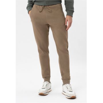 Pantaloni de trening conici din bumbac - jogger - cu buzunare - talie elastica cu snur -  N-Ben - bej - Bej