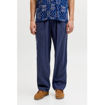 Pantaloni din amestec de in si bumbac Karl - Albastru inchis