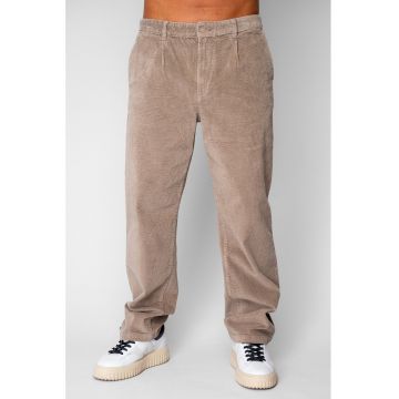 Pantaloni drep lung din reiat bumbac Beige 20496 - Bej
