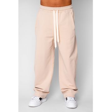 Pantaloni lung drept Oversized din 100% Bumbac Beige 20577 - Bej
