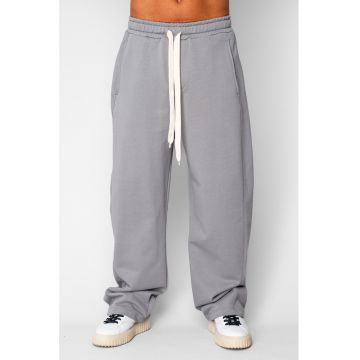 Pantaloni lung drept Oversized din 100% Bumbac Grey 20573 - Gri
