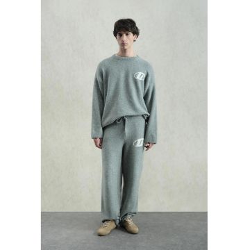 Pantaloni lungi tricotati  talie cu snur - verde - bumbac -