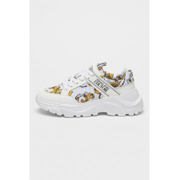 Pantofi sport cu model si garnituri din piele - Alb/Maro deschis