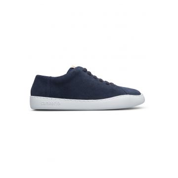 Pantofi sport de piele nabuc cu sireturi elastice Peu Tourin - Alb/Bleumarin