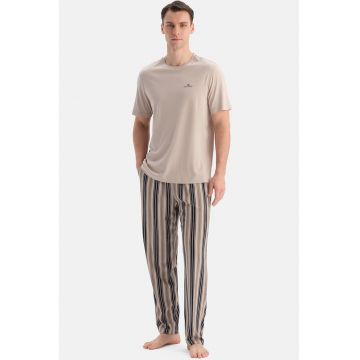 Pijama din amestec de modal cu dungi - Grej