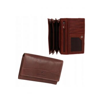 Portofel Dama -  Udine Wallet - 100% Piele Naturala - Cu Logo - Compartimente Pentru Carduri - Buzunar Pentru Monede - Design Elegant - One Size - Maro