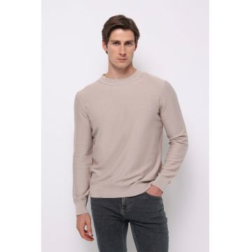 Pulover de bumbac cu decolteu la baza gatului - Bej deschis