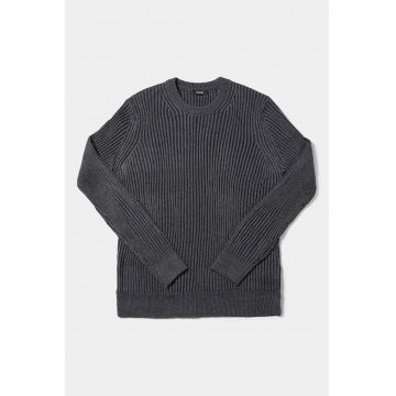 Pulover de bumbac cu decolteu la baza gatului - Negru