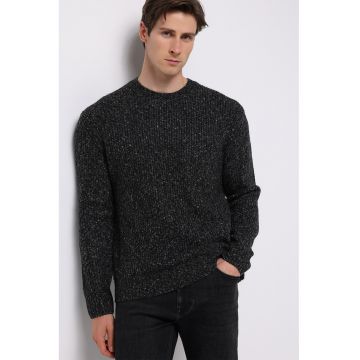 Pulover din amestec de bumbac cu decolteu la baza gatului - Negru