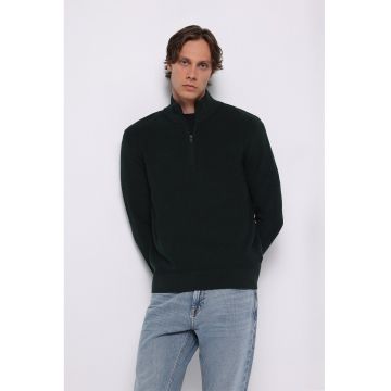 Pulover din bumbac cu fermoar scurt - Negru
