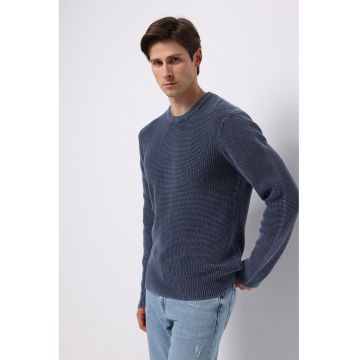 Pulover uni din bumbac - Albastru inchis