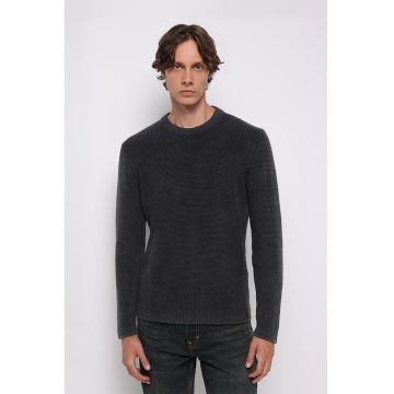 Pulover uni din bumbac - Gri antracit