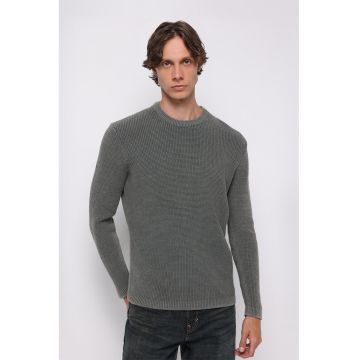 Pulover uni din bumbac - Verde pal