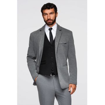 Sacou cu buzunare cu refilet - Gri inchis melange