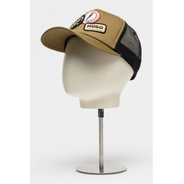 Sapca trucker cu capsa si aplicatii multiple - Kaki
