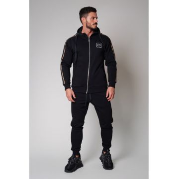 Set Cool Rock hanorac cu fermoar si pantalon conic New Black 8561 - Negru