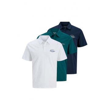 Set de tricouri polo de bumbac - 3 piese - Alb/Verde persan/Bleumarin