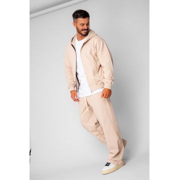 Set hanorac cu fermoar si pantalon drept din 100% Bumbac Beige 20602 - Bej