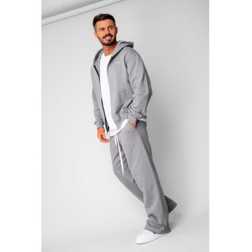Set hanorac cu fermoar si pantalon drept din 100% Bumbac Grey 20607 - Gri
