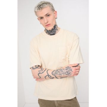 Tricou cu decolteu la baza gatului Heavyweight - Bej deschis