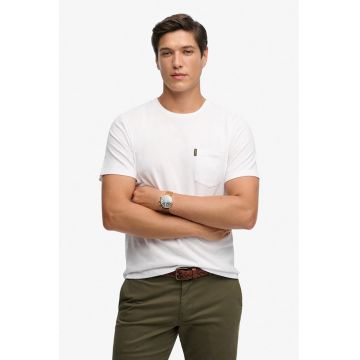 Tricou cu decolteu la baza gatului si buzunar pe piept - Alb optic