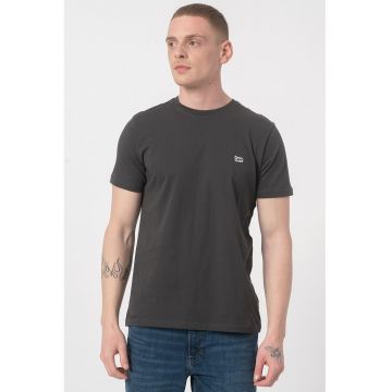 Tricou cu decolteu la baza gatului si detaliu logo brodat - Gri antracit