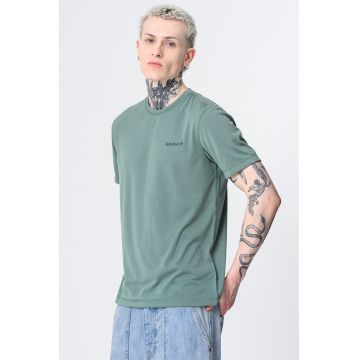 Tricou cu decolteu la baza gatului si detaliu logo - Verde