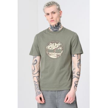 Tricou cu decolteu la baza gatului si imprimeu - Verde feriga