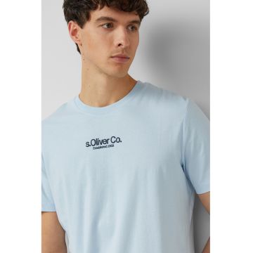 Tricou cu decolteu la baza gatului si logo - Albastru glaciar