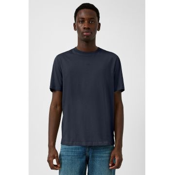 Tricou cu decolteu la baza gatului si logo discret - Albastru inchis