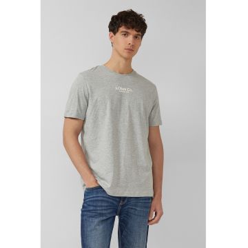 Tricou cu decolteu la baza gatului si logo - Gri melange