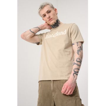 Tricou cu imprimeu logo contrastant Linear - Bej inchis