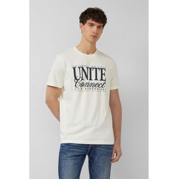 Tricou cu imprimeu si decolteu la baza gatului - Alb murdar