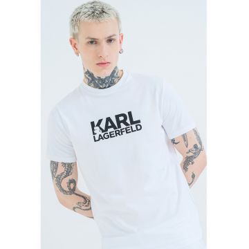 Tricou cu logo contrastant pe piept - Alb