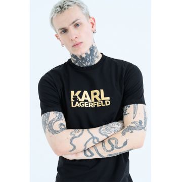 Tricou cu logo contrastant pe piept - Auriu/Negru