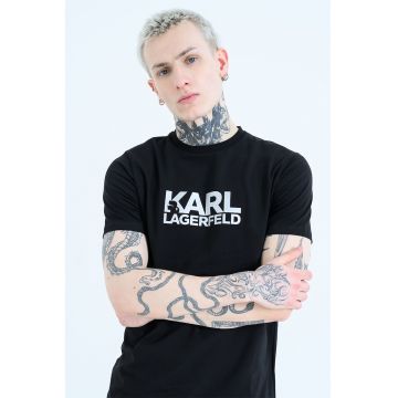 Tricou cu logo contrastant pe piept - Negru/Argintiu inchis