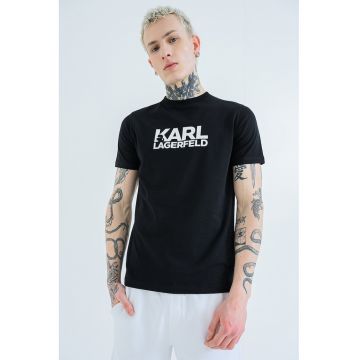 Tricou cu logo contrastant pe piept - Negru