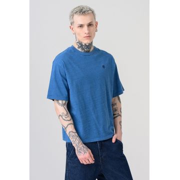 Tricou cu logo discret Boxy - Albastru melange