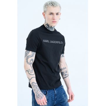 Tricou de bumbac cu aplicatie logo - Negru