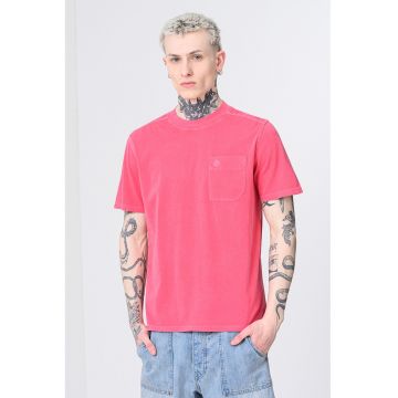 Tricou de bumbac cu decolteu la baza gatului - Coral