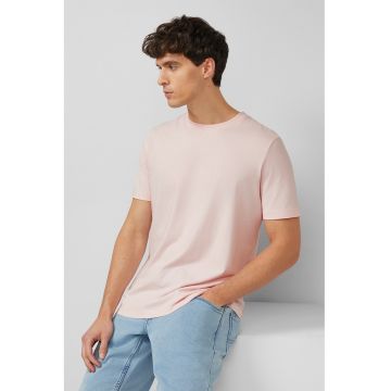 Tricou de bumbac cu decolteu la baza gatului - Roz pal