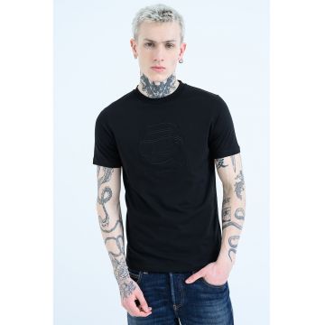 Tricou de bumbac cu imprimeu logo - Negru