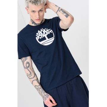Tricou de bumbac cu logo Kennebec River Tree - Albastru ultramarin/Alb optic