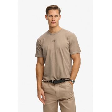 Tricou din bumbac cu decolteu la baza gatului - Bej deschis