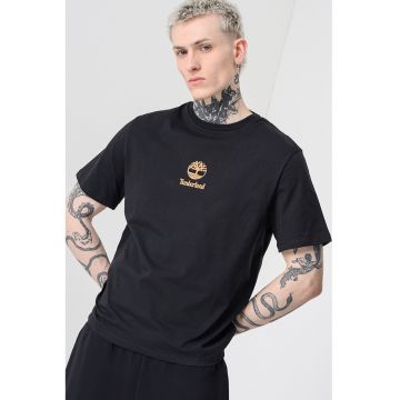 Tricou din bumbac cu imprimeu logo - Negru/Maro