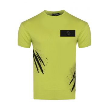 Tricou din bumbac cu imprimeu si decolteu la baza gatului