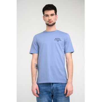 Tricou din bumbac organic cu decolteu la baza gatului - Albastru prafuit