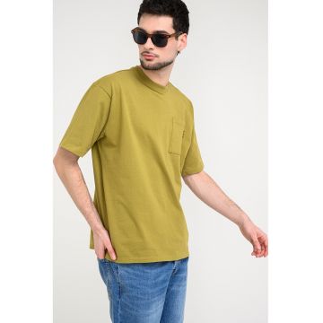 Tricou din bumbac organic cu decolteu la baza gatului - Verde masliniu