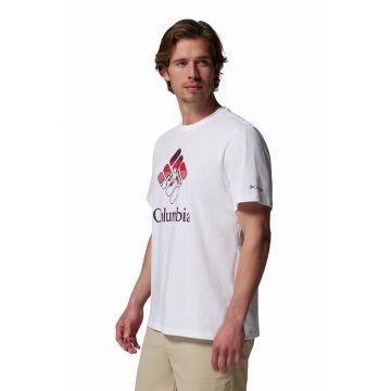 Tricou din bumbac organic cu imprimeu - Alb/Maro cognac/Rosu capsuna